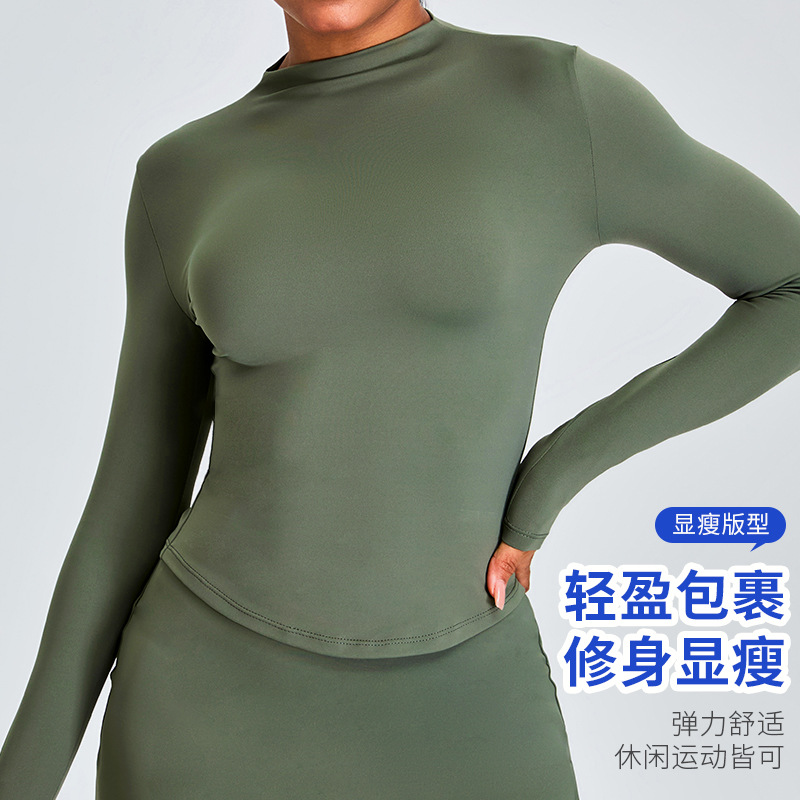 Cross-border nuevo cuello alto mangas largas ropa de yoga camisetas deportivas delgadas camisetas deportivas al aire libre ropa de ejercicio