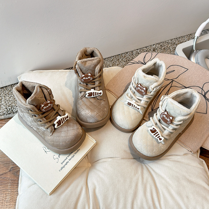 Children's cartoon insulated winter low boots with shoelaces