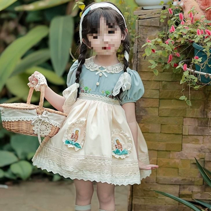 Платье в стиле принцессы для девочек, летнее платье с короткими рукавами в лесном стиле, новый стиль 2024, летняя стильная юбка, детская Лолита