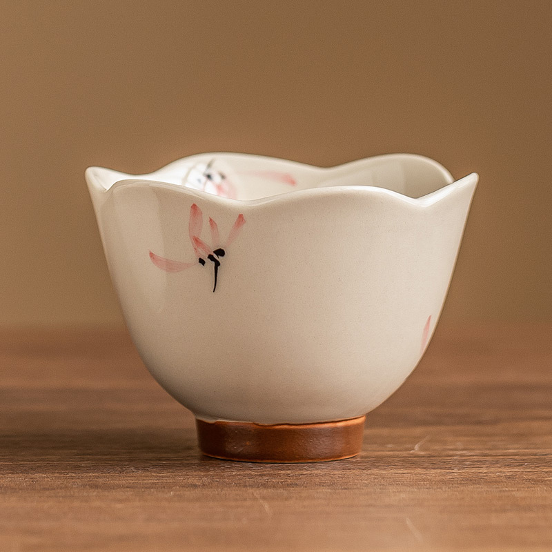 工厂手绘粉色兰花花口杯陶瓷功夫茶品茗杯茶杯主人杯女士茶具茶盏