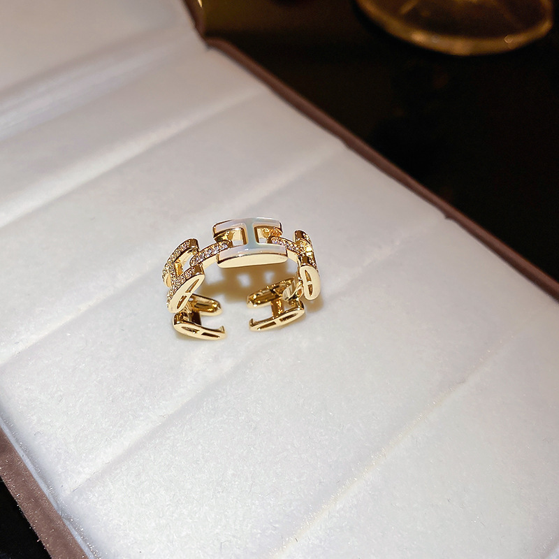 Anillo de apertura de espiga de circonio de vintage medieval anillo de todo fósforo de nicho femenino joyería de alta gama de lujo ligero retro