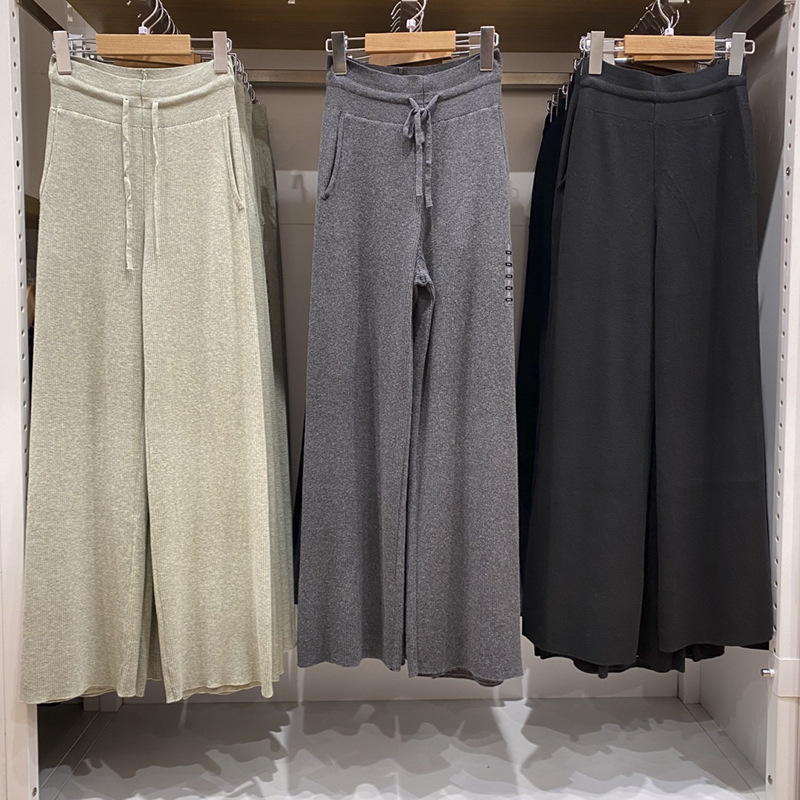 2025 Spring Women's New High Waist Rib Knitted Trousers Casual Pants Loose Slimming Straight Leg Pants K473803