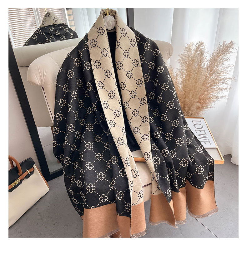 2022 Autumn and Winter New Imitation Cashmere Scarf Women's Sunflower Pattern Warm and Thick Versatile Long Shawl Neck_voghion.com