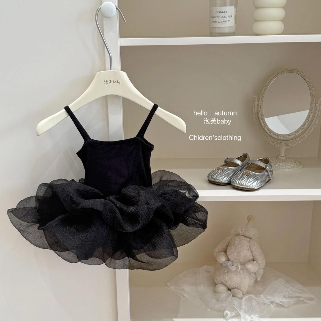 Beautiful Little Black Dress for Summer 2026 New Trendy Girls' Dress Korean Style Baby Girl Puffy Suspender Princess Dress