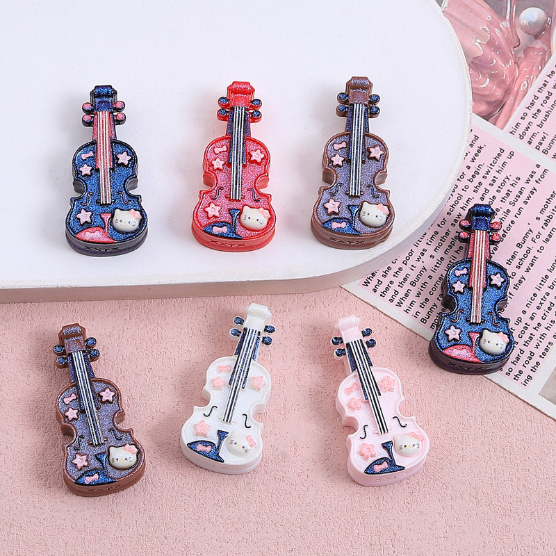 カラフルなかわいい猫ギター漫画手作り diy クリーム接着剤樹脂小物アクセサリー下駄バックル材料パッケージ卸売|undefined
