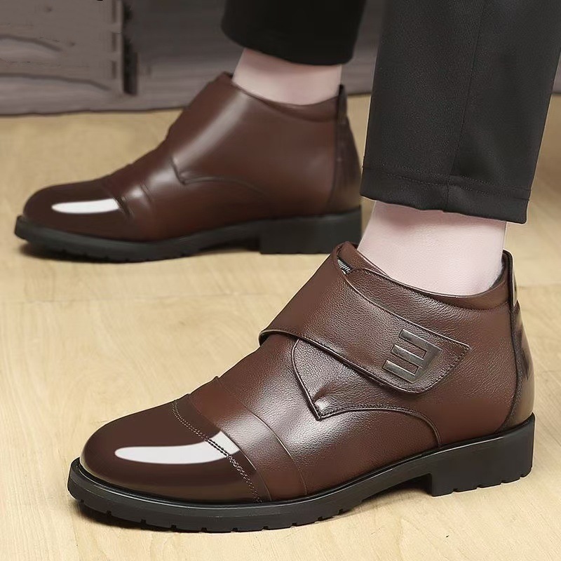 Men's Winter High-Top Shoes with Plush Lining, Thickened for Warmth, Waterproof, Middle-Aged Men's Cotton Shoes, Leather Business Cotton Leather Shoes, Men's Shoes