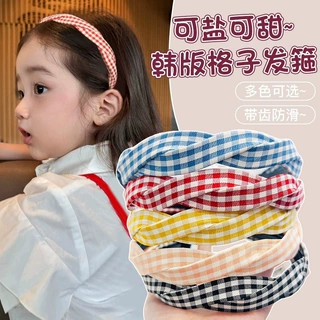 女童韩系格子麻花发箍宝宝带齿防滑高颅顶头箍小女孩压发发卡发饰