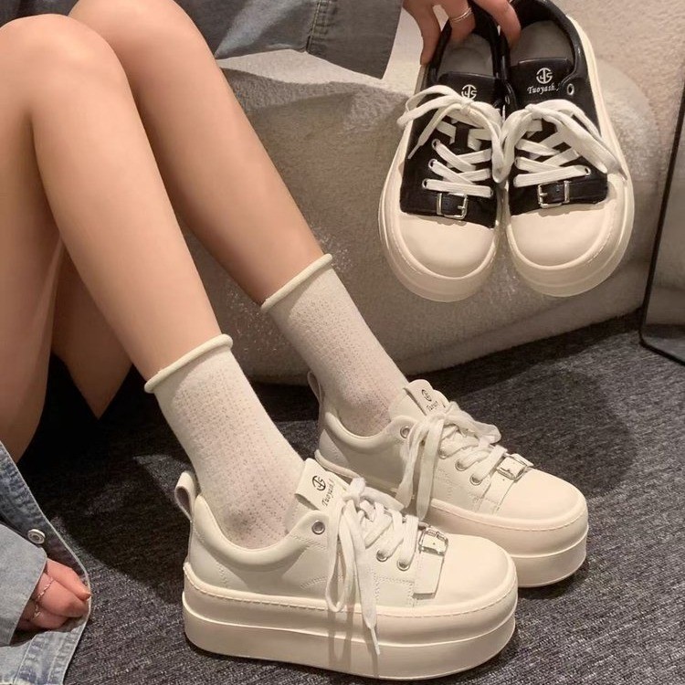 Women's Thick-Soled Height-Increasing Sneakers 2026 Spring New Fashion White Shoes Trendy Versatile Sports Casual Shoes