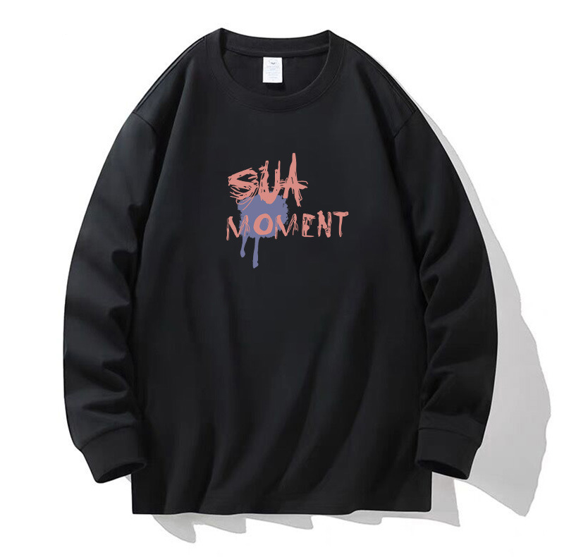 100% algodón pesado de alta calidad 230g de otoño camiseta de manga larga de cuello redondo negro camiseta de base suelta camiseta de mujer