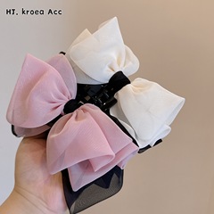 【草莓物語】新品~少女撞色蜜桃粉雪紡蝴蝶結髮抓後腦勺馬尾抓夾