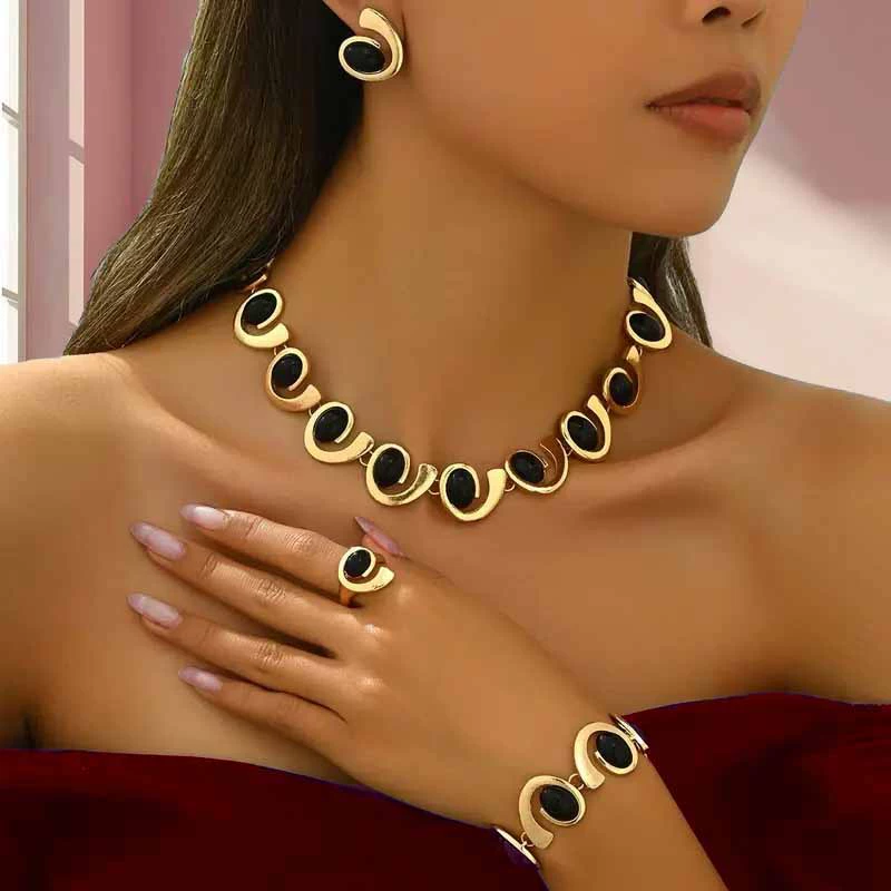 Fashionable retro creative sophisticated necklace and bracelet, chain, ring, set, 2025 years, European style, boho style