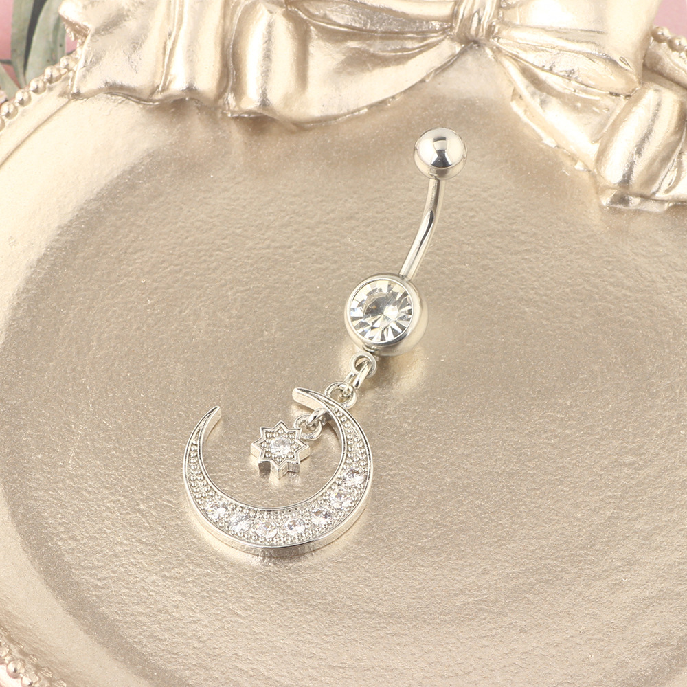 Gold Toad Moon Navel Ring Round Inlaid Zircon Belly Button Ring Body Jewelry detail image 8