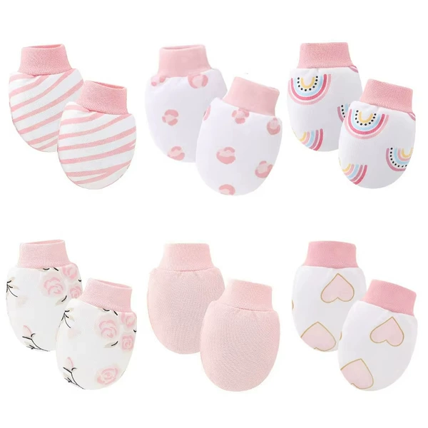 Six color combinations of edge gloves Pink leopard stripes + pink small leopard print + pink rainbow + 3 flower + pink + pink love heart