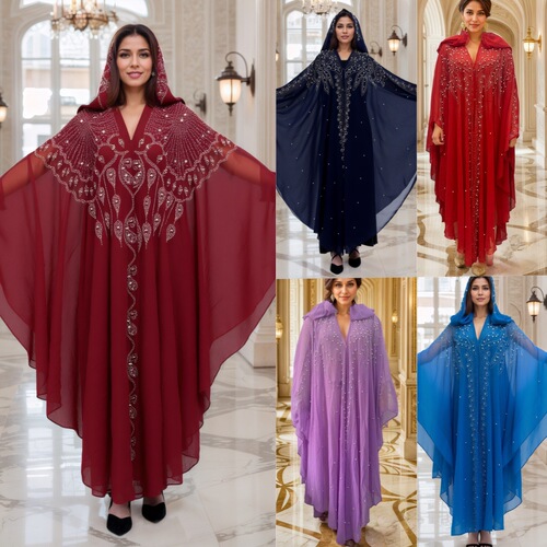 Middle Eastern and African best-selling beaded brocade robes, Dubai hooded shawl cape prayer dress beaded abaya robe