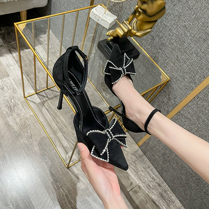 888-22 Модные туфли на очень высоком каблуке с бантом для женщин 2022 повседневные туфли на тонком каблуке с острым носком 9 см для женщин