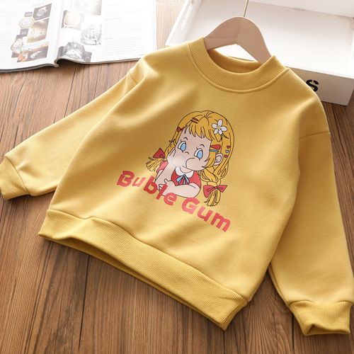 Girls' velvet round-neck sweatshirt, children's style cartoon all-in-one Austrian velvet warm casual pullover top, late autumn and winter