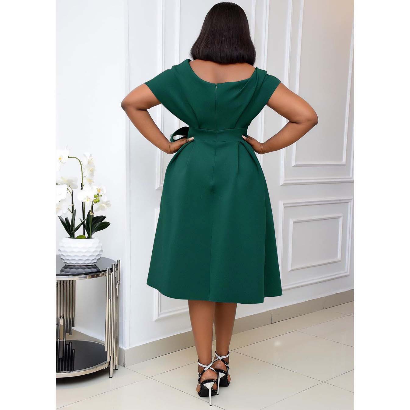Summer New Amazon Independent Site European and American Plus Size Women's Sexy Big V Neck Large Swing Dress Dress