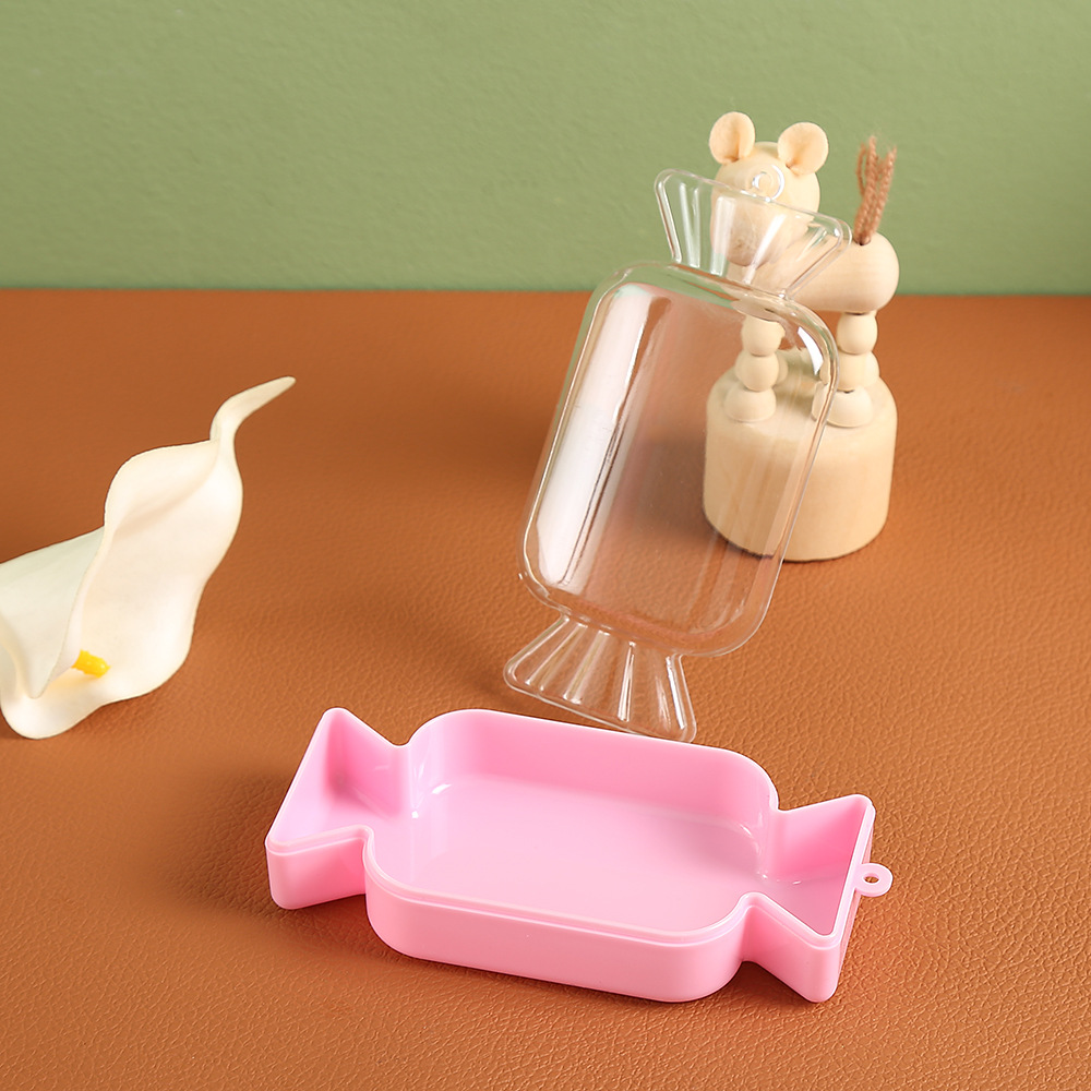 Medio transparente multicolor forma de caramelo anillo para niños aguja e hilo embalaje caramelo boda pestañas banda de goma caja de almacenamiento caja de plástico