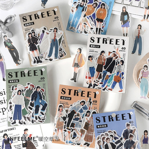 Infeel.Me Japanese paper sticker pack Street style girl series literary girl handbook DIY decorative stickers 40 sheets 6 styles