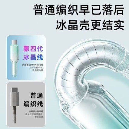 高速充電クリスタル透明なグラデーション編組データケーブル PD27W Apple 15/16 携帯電話 60W デュアル Typec 充電ケーブルに適しています|undefined