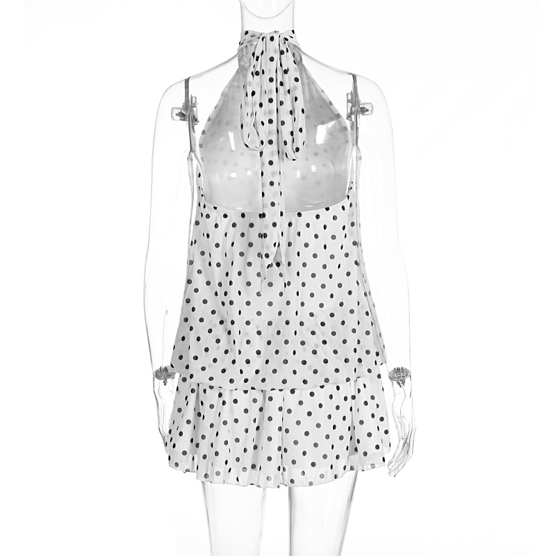 Sexy Mesh Halter Neck Tea Break Dress For Women Summer Beach Vacation Stylish Hot Girl Party Dress_ecoleips.com