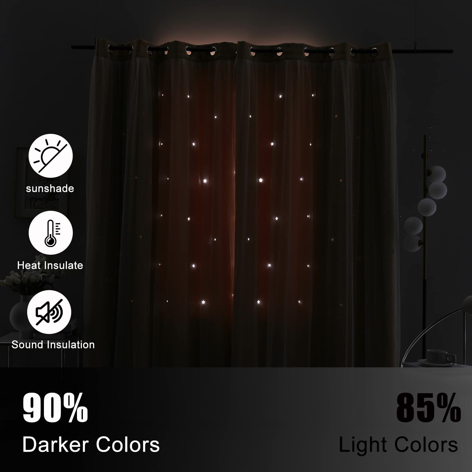 double layer curtains hollow star blackout rod punching short curtains_voghion.com