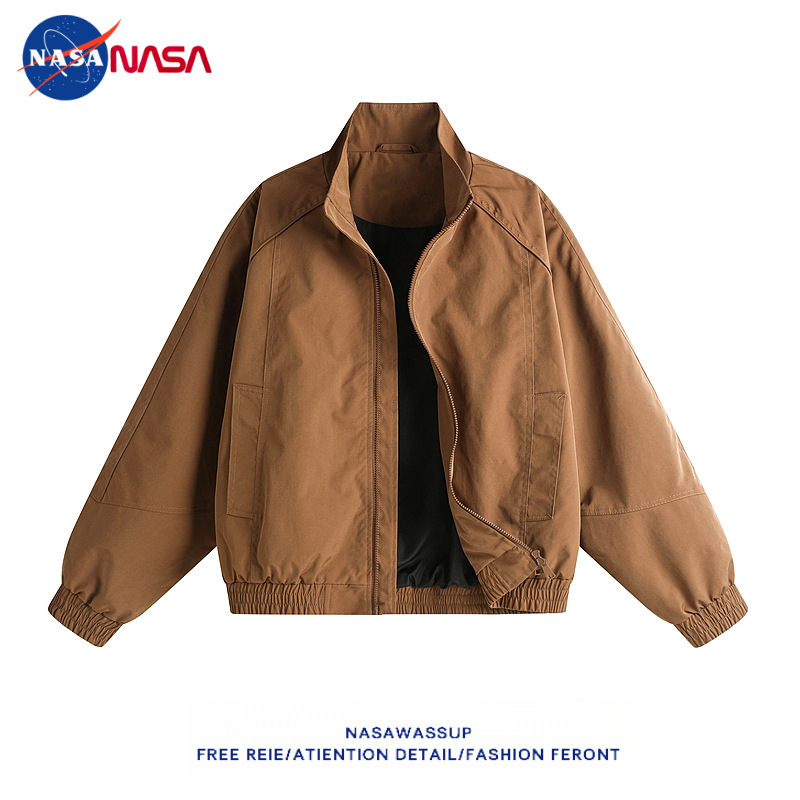 Nasa Co-Branded Trendy American Retro Workwear Stand-Collar Pilot Jacket for Men, Spring Couple's Loose Versatile Outerwear