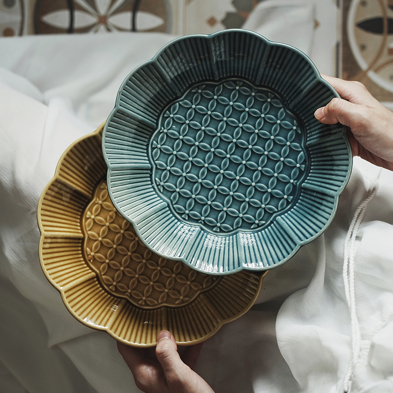 INS estilo japonés Cambio de horno comida occidental plato de ensalada plato de fruta patrón creativo plato de sopa profunda plato tazón de cerámica vajilla transfronteriza