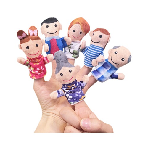 Cute small character finger puppet plush toys for a family of six, finger puppets factory distribution
