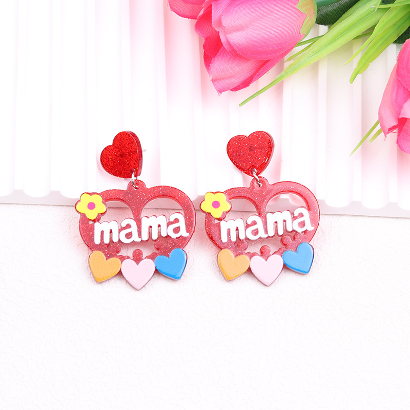 Cute Simple Style Letter Heart Shape Arylic Printing Mother'S Day Women's Drop Earrings 1 Set 1 Pair display picture 5