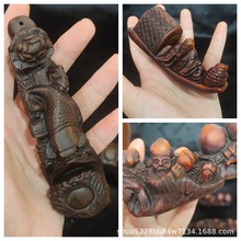 牛角雕刻鱼如意渔船寿星公送桃摆件