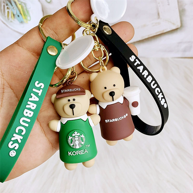 Брелок Starbucks с трехмерной cartoon, кулон, силиконовая кукла, с маленькими мишками, креативный подарок