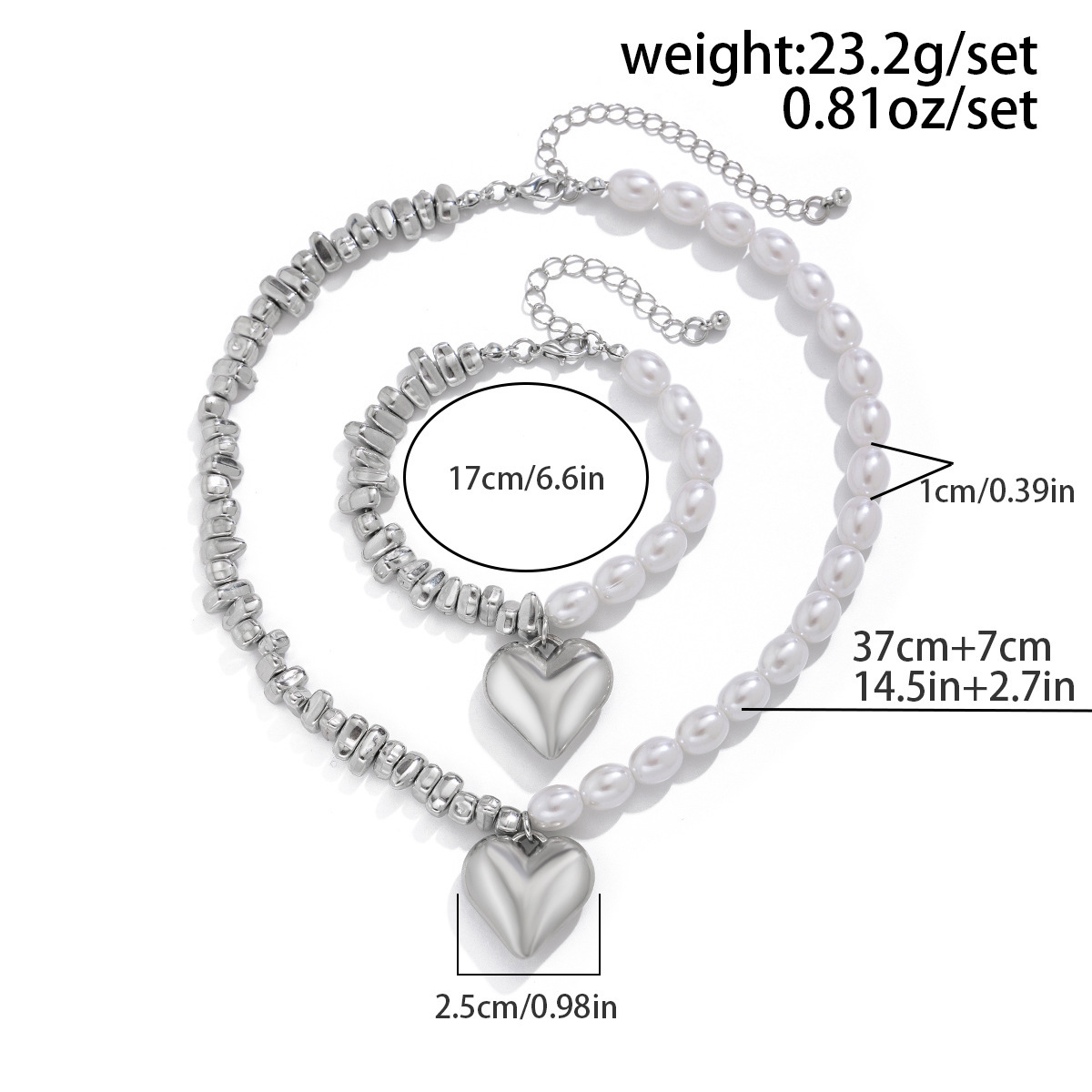 26g Weight Elegant Lady Heart Shape CCB Alloy Beaded Chain Pendant Necklaces Wholesale