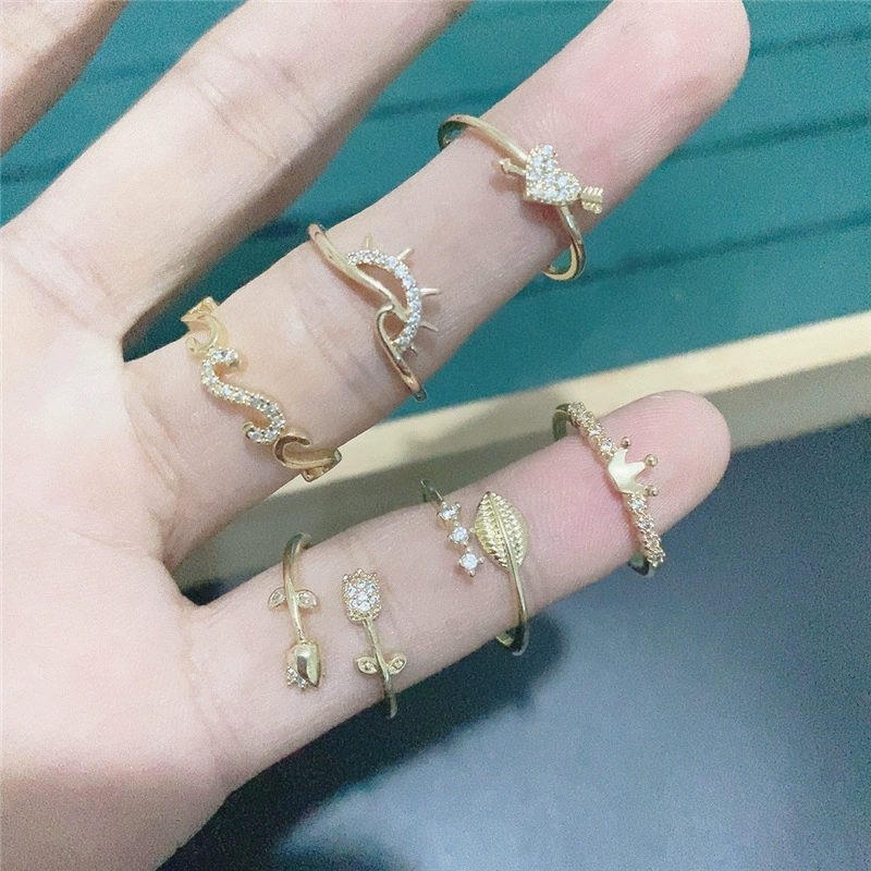Adjustable Zirconium Ring, Korean Style, 750 sample gold color, Micro-incrustation (Adjustable)