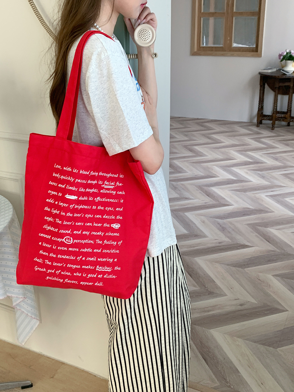 Bolso de lona de letras simples Bolso de lona de un solo hombro literario fresco Bolso de clase para estudiantes universitarios Bolso de viaje Bolso de tela de gran capacidad