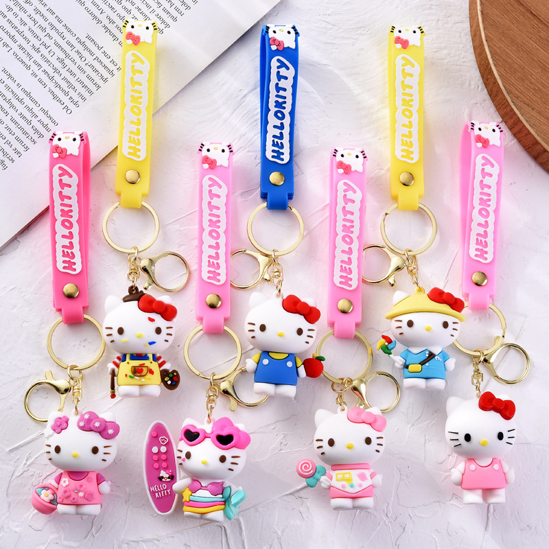 Sanrio Hello Kitty Keychain Cute Kt Cat 3D Doll Pendant Student Backpack Decoration Gift Sanrio Hello Kitty Keychain Cute Kt Cat 3D Doll Pendant Student Backpack Decoration Gift