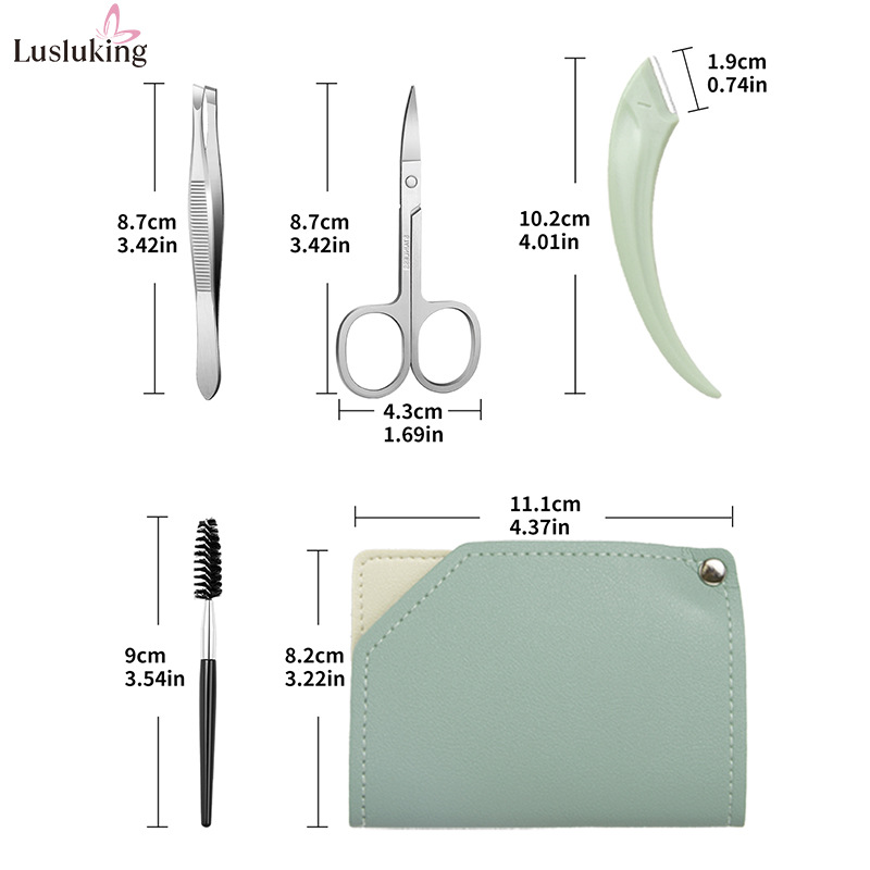 그린 가죽 커버 + 눈썹 트리밍 툴 4 종 세트