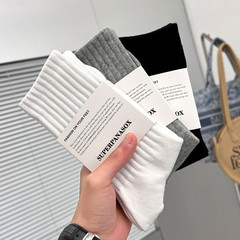 White Socks Women Mid-Calf Socks Ins Trend Spring and Autumn Solid Color Streetwear Sports Couple Matchable Simple Wearable Long Socks Men