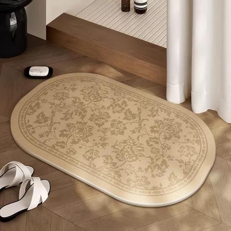 French-Style Light Luxury Diatomaceous Earth Floor Mat with a High-End Floral Design for Shower Rooms, Absorbent, Quick-Drying, Dirt-Resistant Foot Mat, Non-Slip Mat for Bathrooms