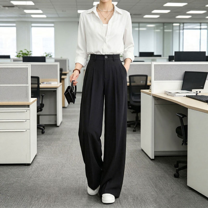 Black Women's Suit Pants for Autumn, Thickened with a High-End Feel, Drapey Straight-Leg Trousers, Chiffon Casual Narrow-Fit Ice Silk Wide-Leg Pants Black Women's Suit Pants for Autumn, Thickened with a High-End Feel, Drapey Straight-Leg Trousers, Chiffon Casual Narrow-Fit Ice Silk Wide-Leg Pants