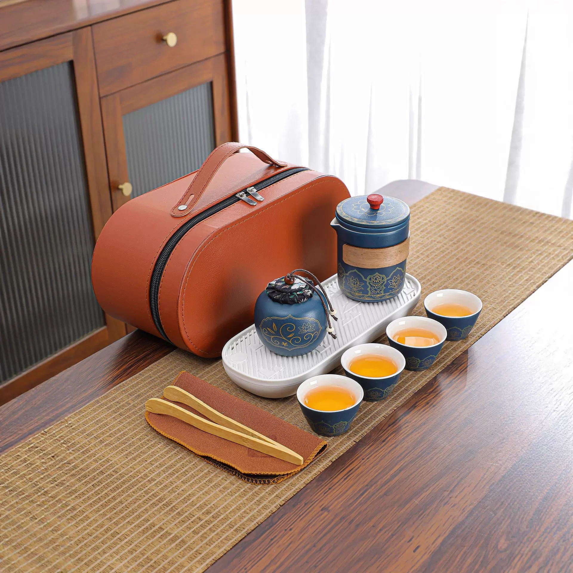 旅行茶具套装便携式快客杯一壶三杯茶叶罐户外露营商务活动伴手礼