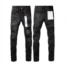 亚马逊跨境热卖美式修身牛仔裤男款一线批发弹力黑色破洞小脚裤子