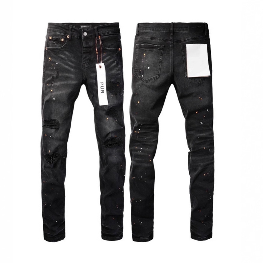 亚马逊跨境热卖美式修身牛仔裤男款一线批发弹力黑色破洞小脚裤子