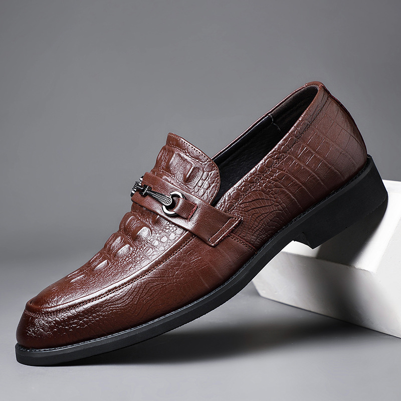Primera capa de piel de vaca de los hombres zapatos de cuero casuales de negocios de cuero genuino cocodrilo Caballero señaló zapatos de los hombres británicos de una sola capa zapatos image 9