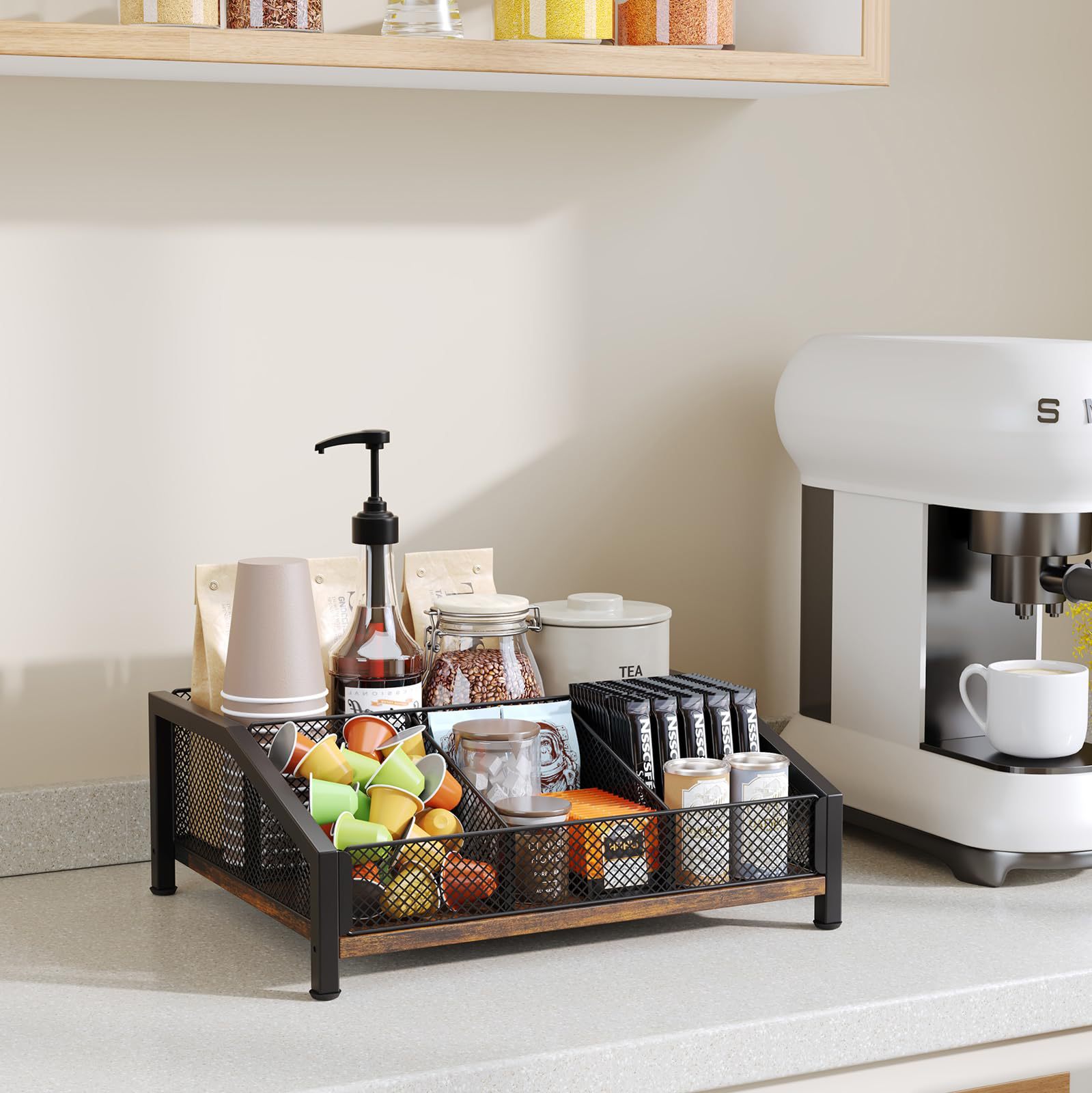 Cross-border coffee machine shelf, desktop coffee bar, paper cup organizer, multi-layer storage, coffee capsule organizer