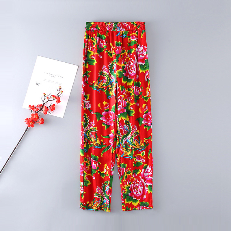 2025 Northeast Large Floral Cloth Student Thin Women's Sports Loose Straight Casual Pants High Waist Pants Street Trend