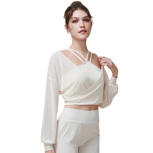 New Lulu stylish yoga set, long-sleeved breathable two-piece set including chest pad, tight beauty back exercise and fitness top