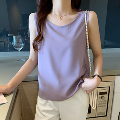 Real shot 2021 chiffon camisole women's loose round neck bottoming shirt small suit with sleeveless top