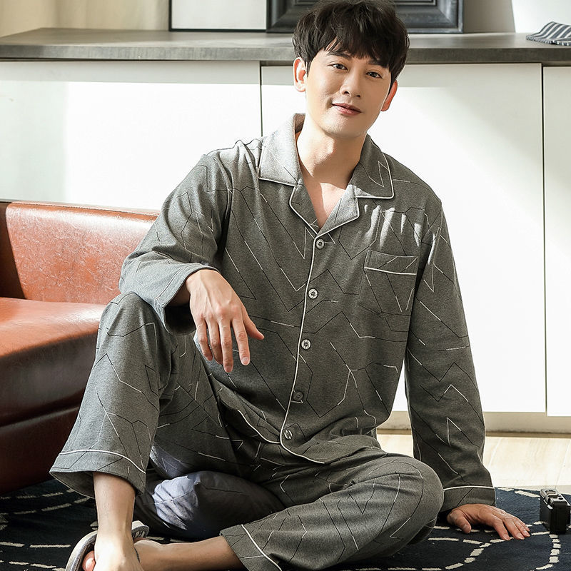 100% primavera y otoño pijamas hombres de algodón de manga larga más tamaño de los hombres casual traje de desgaste para el hogar