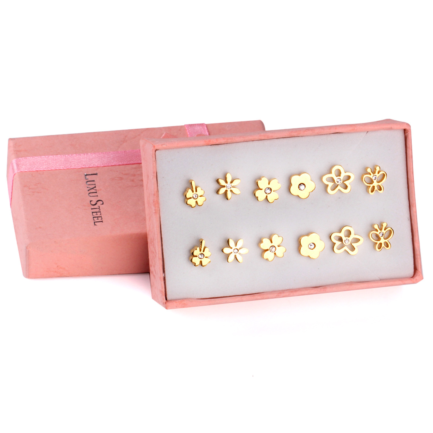 Fashion Flower Stainless Steel Inlay Zircon Ear Studs 1 Set